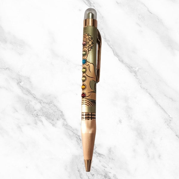 Metallic Glossy Rose Gold 7 Chakra Ball Pen – Gold Clip | Twist Mechanism