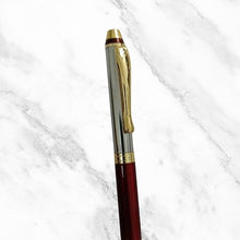 Metallic Glossy Maroon and Silver Dual Color Mini Ball Pen with Gold Clip | Twist Mechanism | Blue Ink – Compact & Elegant Writing Companion