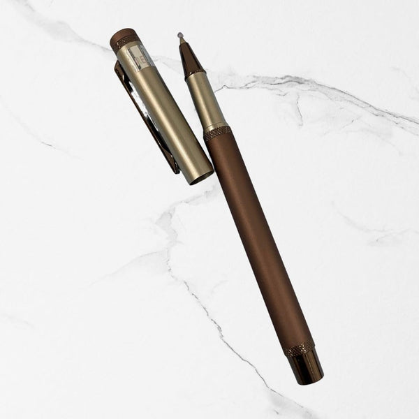 Metallic Cream Body Ball Pen with Brown Cap | Openable Mechanism | Premium Smooth Writing Blue Ink Pen | Elegant Gifting Choice
