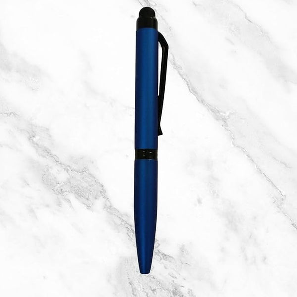 Matte Blue Mobile Touch Ball Pen with Black Clip | Premium Twist Mechanism & Hybrid Stylus | Smooth Blue Ink Writing