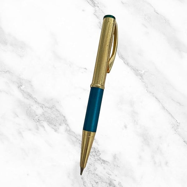 Metallic Glossy Gold & Green Mini Ball Pen – Premium Dual Color Body with Gold Clip | Smooth Twist Mechanism | Blue Ink