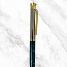 Luxury Dual-Tone Mini Ball Pen – Glossy Green & Silver Body | Elegant Gold Clip with Diamond Twist Top | Smooth Blue Ink Writing