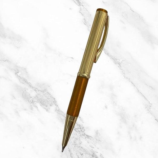 Metallic Glossy Gold & Orange Dual-Tone Mini Ball Pen – Gold Clip | Twist Mechanism | Smooth Blue Ink