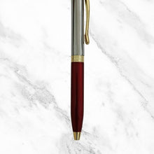 Metallic Glossy Maroon and Silver Dual Color Mini Ball Pen with Gold Clip | Twist Mechanism | Blue Ink – Compact & Elegant Writing Companion