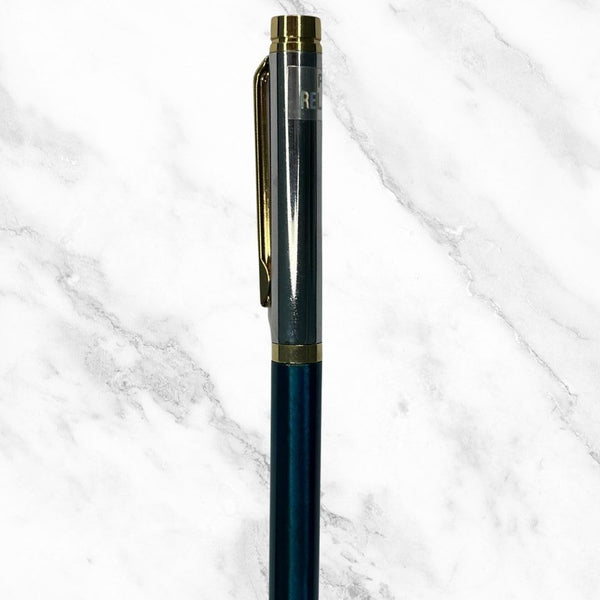 Metallic Green & Silver Twist Ball Pen – Glossy Dual-Tone Finish | Gold Color Clip | Blue Ink