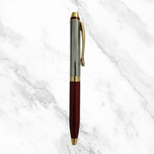 Metallic Glossy Maroon and Silver Dual Color Mini Ball Pen with Gold Clip | Twist Mechanism | Blue Ink – Compact & Elegant Writing Companion