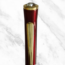 Metallic Glossy Red Mini Ball Pen – Gold Clip & White Diamond Twist Top | Luxurious Compact Writing Pen with Blue Ink