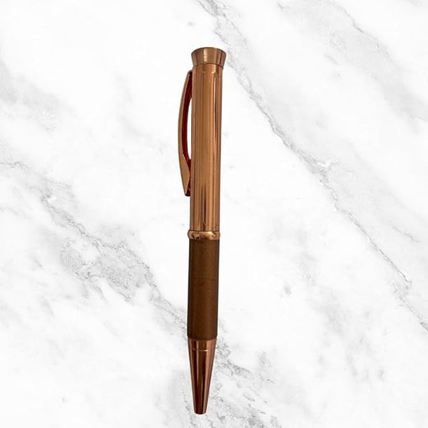 Metallic Glossy Rose Gold & Brown Dual‑Tone Mini Ball Pen – Diamond Twist Top | Blue Ink | Premium Stylish Writing Pen