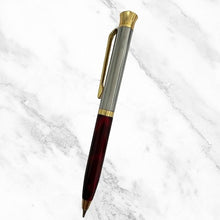 Metallic Glossy Maroon & Silver Mini Ball Pen with Red Diamond Top – Gold Clip | Twist Mechanism | Smooth Blue Ink