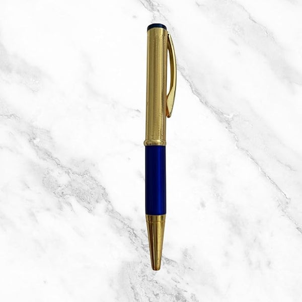 Metallic Glossy Gold & Blue Mini Ball Pen – Elegant Dual-Color Design with Gold Clip | Twist Mechanism | Smooth Blue Ink