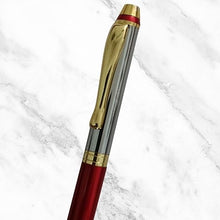 Metallic Glossy Red & Silver Dual Colour Mini Ball Pen with Gold Clip | Twist Mechanism | Smooth Blue Ink