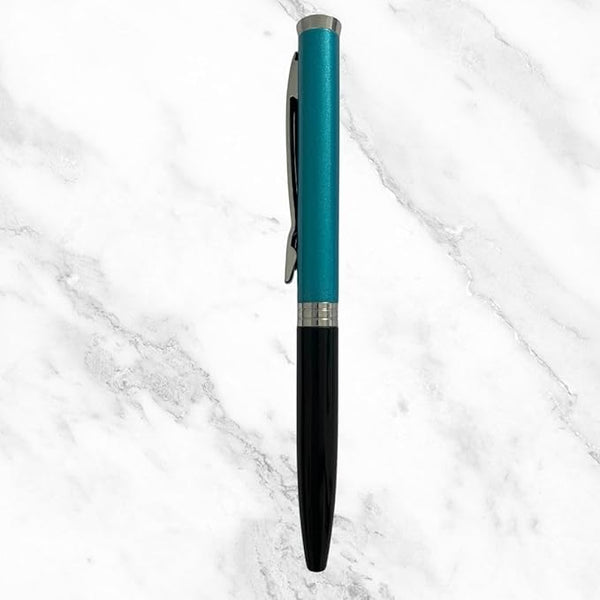 Matt Black & Blue Dual Color Mini Ball Pen – Premium Twist Mechanism with Elegant Silver Clip | Smooth Blue Ink Writing