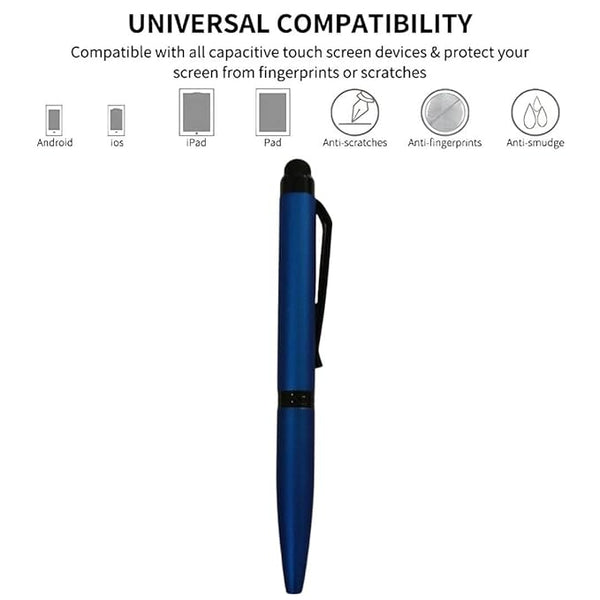Matte Blue Mobile Touch Ball Pen with Black Clip | Premium Twist Mechanism & Hybrid Stylus | Smooth Blue Ink Writing