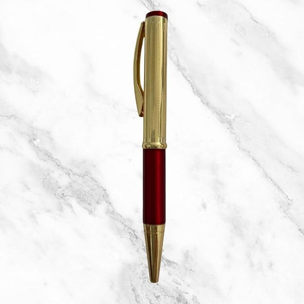 Metallic Glossy Gold & Red Dual-Tone Mini Ball Pen – Elegant Twist Mechanism with Gold Clip | Premium Blue Ink Writing