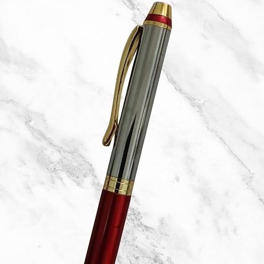 Metallic Glossy Red & Silver Dual Colour Mini Ball Pen with Gold Clip | Twist Mechanism | Smooth Blue Ink