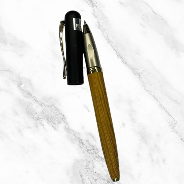Wooden Brown Ball Pen with Black Cap – Openable Mechanism