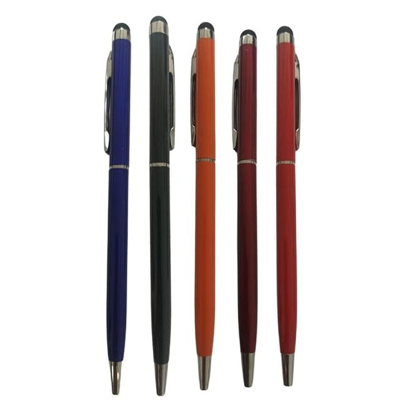 Combo of 5 Stylus Twist Ball Pens – Blue, Black, Orange, Maroon & Red | 0.6mm Blue Ink | Touchscreen Compatible Premium Set