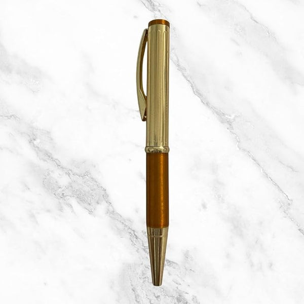 Metallic Glossy Gold & Orange Dual-Tone Mini Ball Pen – Gold Clip | Twist Mechanism | Smooth Blue Ink