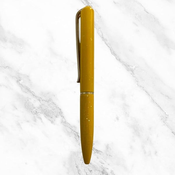 Metallic Glossy Designer Yellow Mini Ball Pen with Gold Clip – Premium Twist Mechanism & Smooth Blue Ink