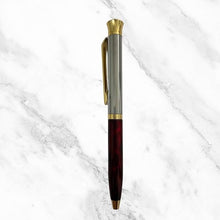 Metallic Glossy Maroon & Silver Mini Ball Pen with Red Diamond Top – Gold Clip | Twist Mechanism | Smooth Blue Ink
