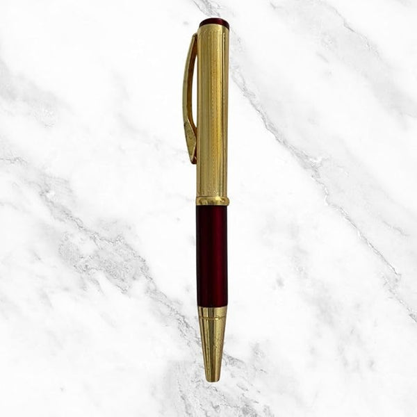 Metallic Glossy Gold and Maroon Mini Ball Pen – Dual Color Luxury Body with Gold Clip | Twist Mechanism | Blue Ink