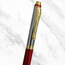 Metallic Glossy Red & Silver Dual Colour Mini Ball Pen with Gold Clip | Twist Mechanism | Smooth Blue Ink