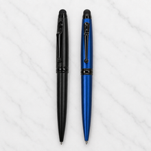 Ballpen Bazaar Set of 02 Stylus Matt Blue & Matt Black Metal Ball Pens with Glossy Black Designer Shape Clip | Twist Mechanism | Blue Ink | 2 Pens + 2 Free Refills