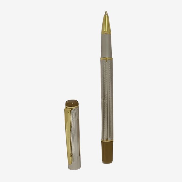 Metallic Glossy Silver Body Ball Pen with Gold Clip | Openable Mechanism | Blue Ink