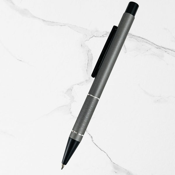 Matt Gunmetal Colour Body with Glossy Black Colour Clip – Click Mechanism Ball Pen (Blue Ink)
