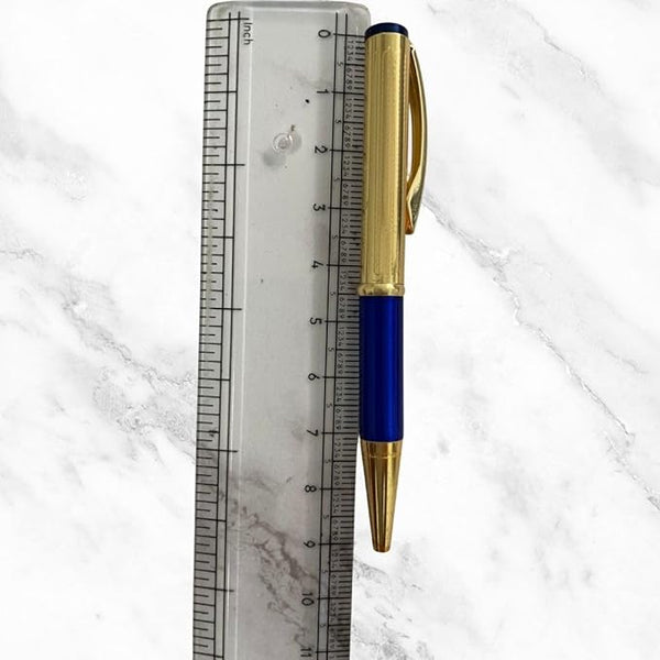 Metallic Glossy Gold & Blue Mini Ball Pen – Elegant Dual-Color Design with Gold Clip | Twist Mechanism | Smooth Blue Ink