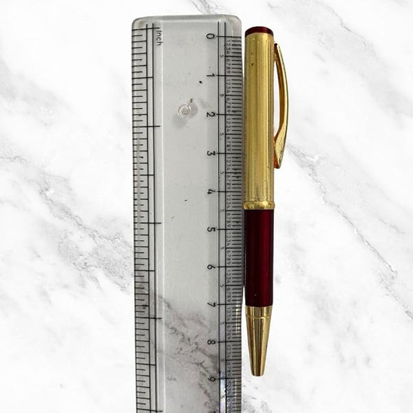 Metallic Glossy Gold and Maroon Mini Ball Pen – Dual Color Luxury Body with Gold Clip | Twist Mechanism | Blue Ink