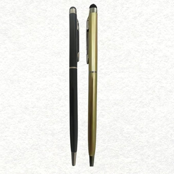 2-in-1 Capacitive Stylus Pen Combo – 1 Gold Body & 1 Black Body Ballpoint Pen | Smooth Writing | Blue Ink