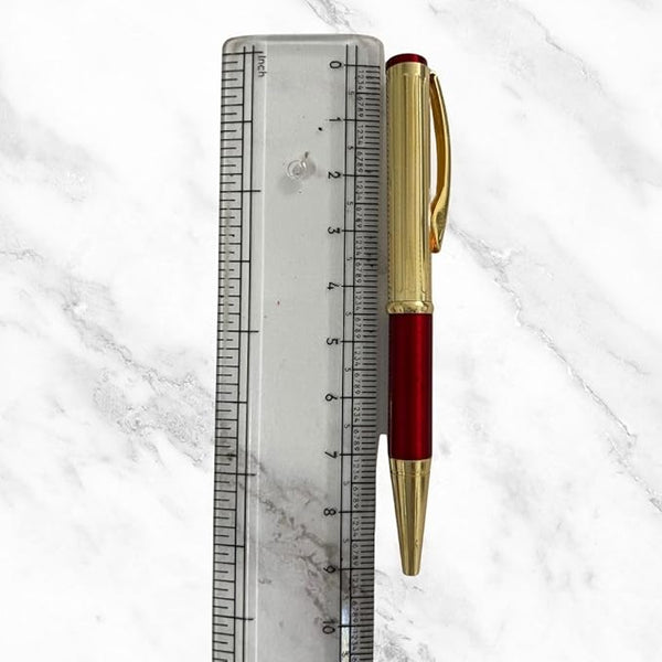 Metallic Glossy Gold & Red Dual-Tone Mini Ball Pen – Elegant Twist Mechanism with Gold Clip | Premium Blue Ink Writing