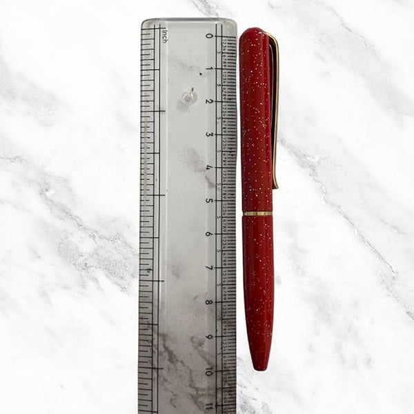 Metallic Glossy Designer Red Mini Ball Pen – Gold Clip | Twist Mechanism | Blue Ink | Elegant Compact Writing Instrument
