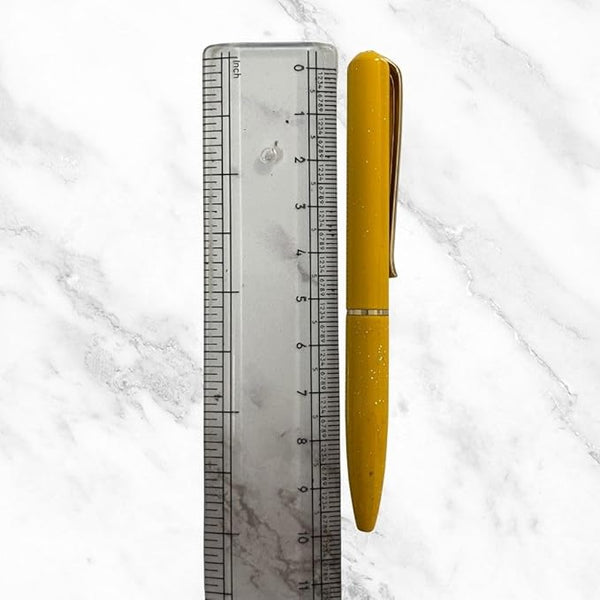 Metallic Glossy Designer Yellow Mini Ball Pen with Gold Clip – Premium Twist Mechanism & Smooth Blue Ink