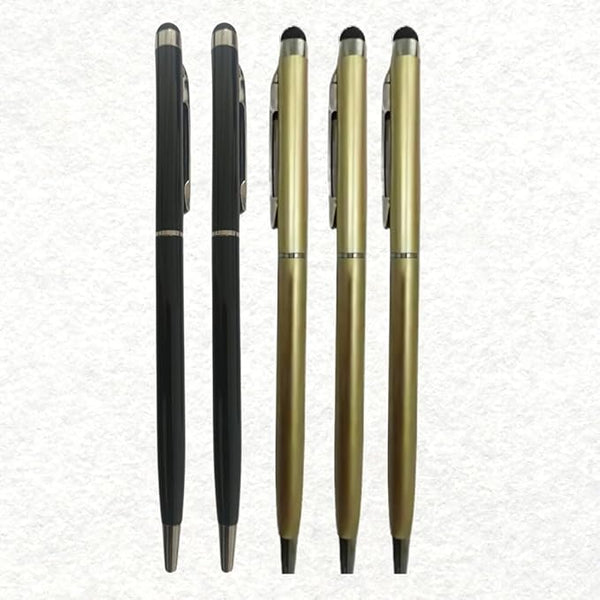 2-in-1 Capacitive Stylus Pen Combo – 2 Gold Body & 2 Black Body Ballpoint Pens | Stylus + Smooth Writing Ball Pen