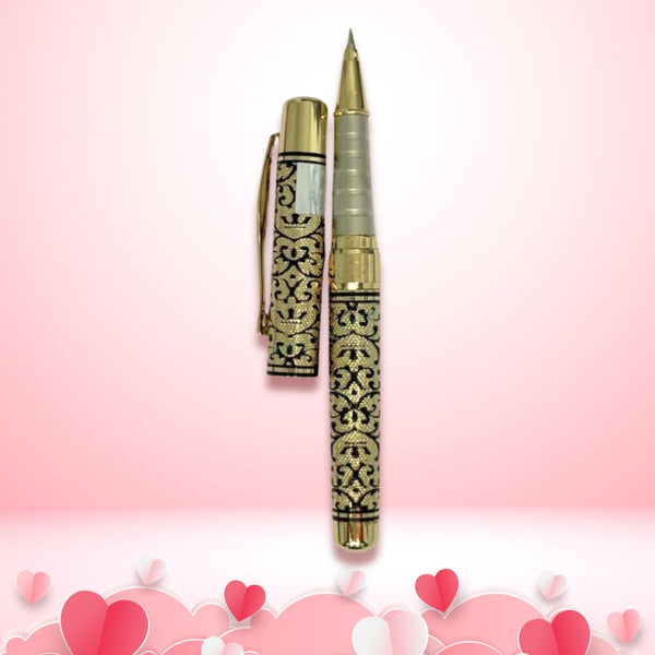 Metallic Glossy Designer Gold Ball Pen with Gold Designer Cap | Openable Mechanism | Blue Ink | Premium Valentine Gift Pen