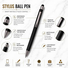 Ballpen Bazaar Set of 02 Stylus Matt Black Ball Pen with Silver Clip Click Mechanism Blue Ink | 2 Free Cross Type Refills | Metal Executive Pens