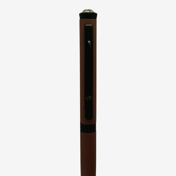 Matt Brown Mini Ball Pen – Pocket Friendly, Stylish & Elegant | Black Clip, White Diamond Twist | Blue Ink Mini-VT Refill