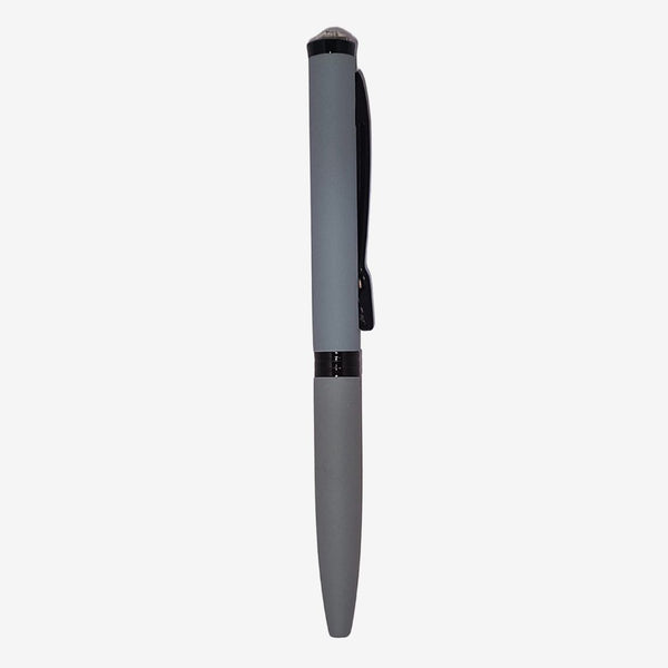 Matt Gray Body Ball Pen with Black Clip & White Diamond Top | Mini-VT Refill | Smooth Blue Ink | Twist Mechanism | Premium Gift Pen for Men & Women