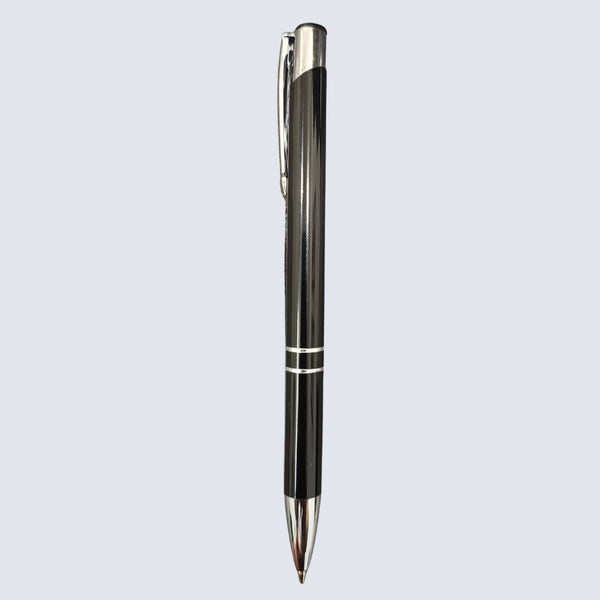 Metallic Glossy Gray Ball Pen – Silver Clip | Click Mechanism | Smooth Blue Ink