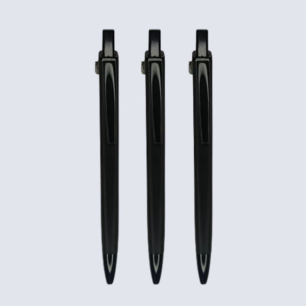 Set of 3 Metallic Glossy Black Body Ball Pens with Black Clip | Click Mechanism | Blue Ink