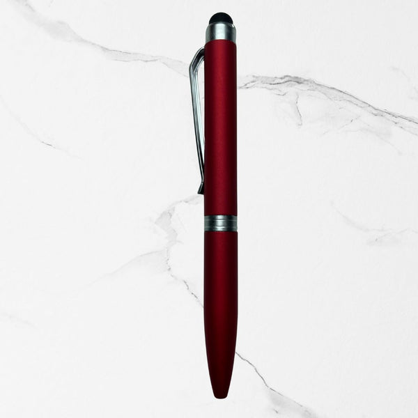 Stylus Matt Red Body Mini Ball Pen with Silver Clip | Premium Twist Mechanism | Smooth Blue Ink Writing Pen