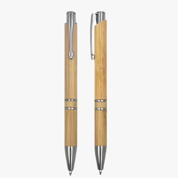 Set of 2 Wooden Colour Body with Silver Clip | Click Mechanism Ball Pen – Blue Ink