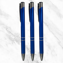 Set of 3 Glossy Metallic Blue Ball Pens – Silver Clip | Click Mechanism | Smooth Blue Ink