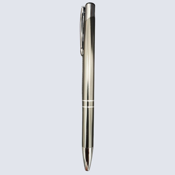 Metallic Glossy Gray Ball Pen – Silver Clip | Click Mechanism | Smooth Blue Ink