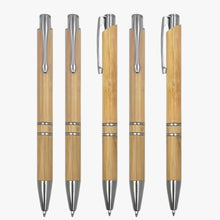 Set of 5 Wooden Colour Body with Silver Clip Click Mechanism Ball Pen – Smooth Blue Ink Writing Set