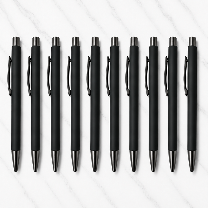 Set of 10 Matt Black Click Ball Pens with Gunmetal Clip product view 1