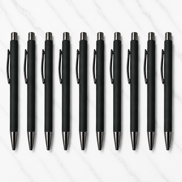 Ballpen Bazaar Set of 10 Matt Black Colour Body with Gunmetal Colour Clip Click Mechanism Ball Pen | Blue Ink | Premium Metal Writing Pens | 10 Pcs