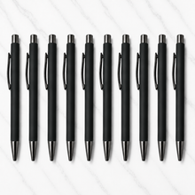 Ballpen Bazaar Set of 10 Matt Black Colour Body with Gunmetal Colour Clip Click Mechanism Ball Pen | Blue Ink | Premium Metal Writing Pens | 10 Pcs